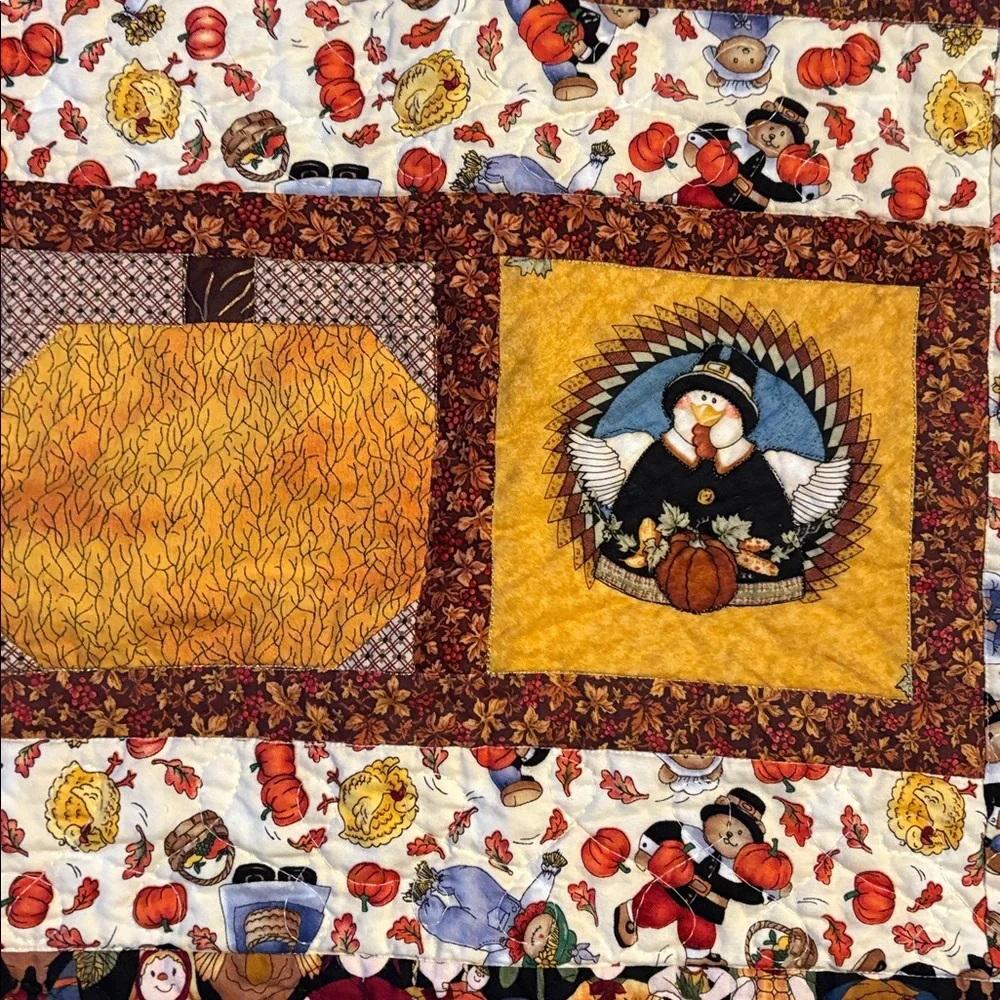 Patchwork Autumn Quilt with Harvest Motifs - Picture 2 of 6